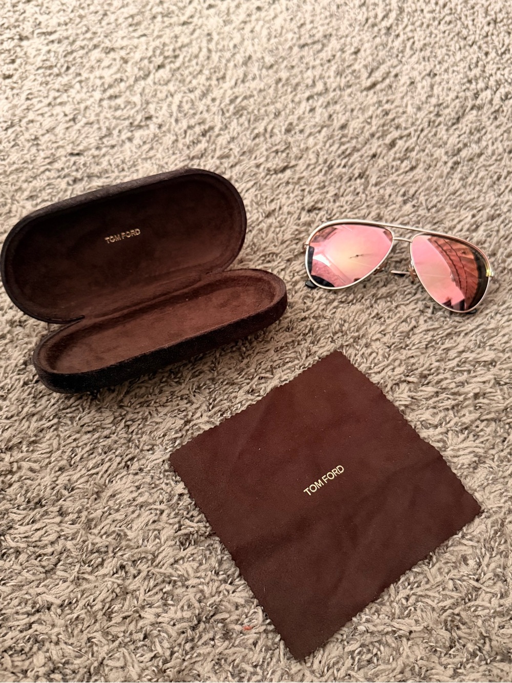 Tom Ford Silver Aviator Sunglasses with Pink Mirrored Lenses